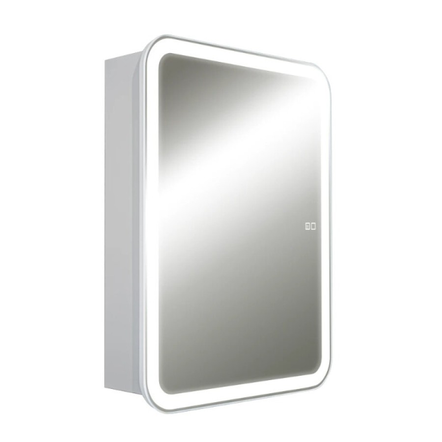 Зеркальный шкаф Aquame AQM9202, 60 см, с LED-подсветкой, сенсорный выключатель, подогрев, скругленные углы, цвет белый