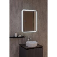 Зеркальный шкаф Aquame AQM9202, 60 см, с LED-подсветкой, сенсорный выключатель, подогрев, скругленные углы, цвет белый