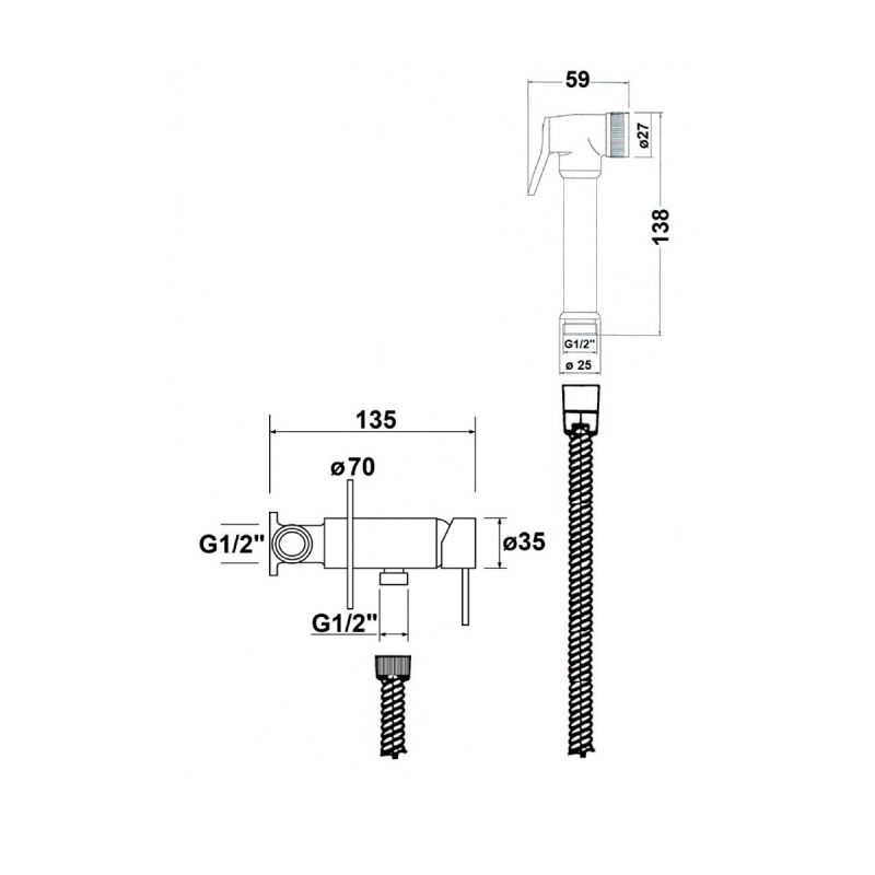 Гигиенический душ со смесителем AQUAme Minimal AQM6020MB Черный матовый