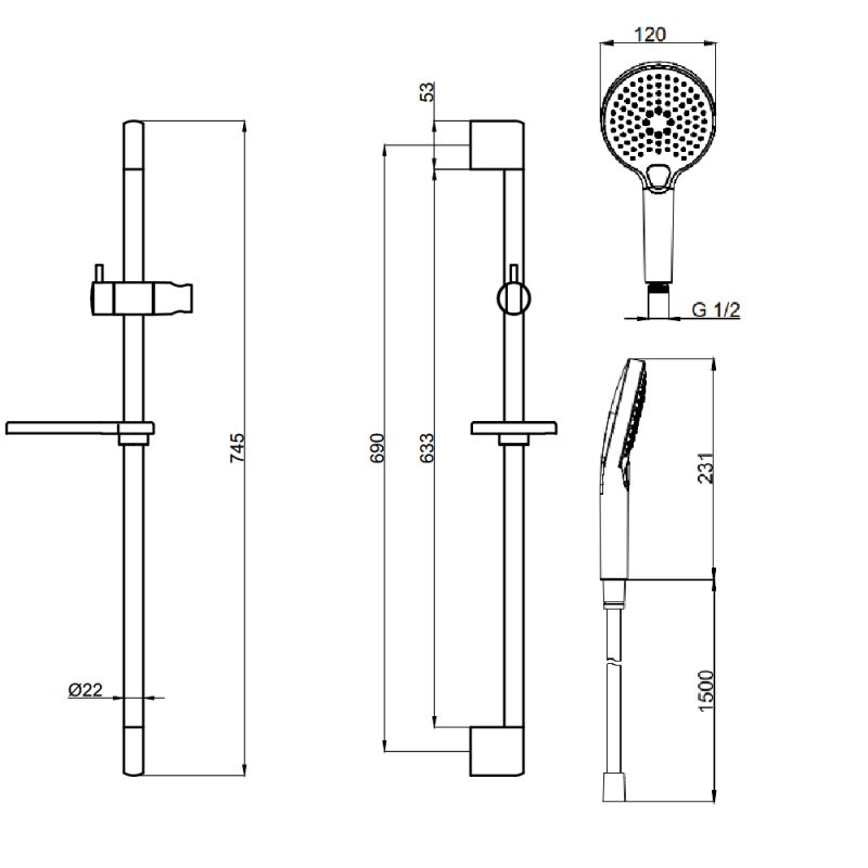 Душевой гарнитур AQUAme AQM8101BG Шлифованное золото