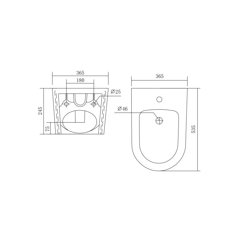Биде подвесное Aquatek ОБЕРОН/ БЕТТА AQ0516-00, 535*365*245 мм, цвет белый