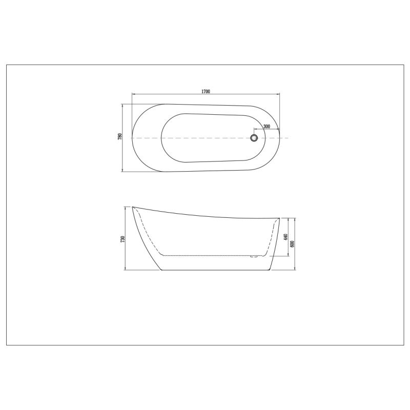 Ванна акриловая отдельностоящая, AQUATEK AQ-K133778WT ЛАГУНА 1700 * 780 * 710 белый глянцевый