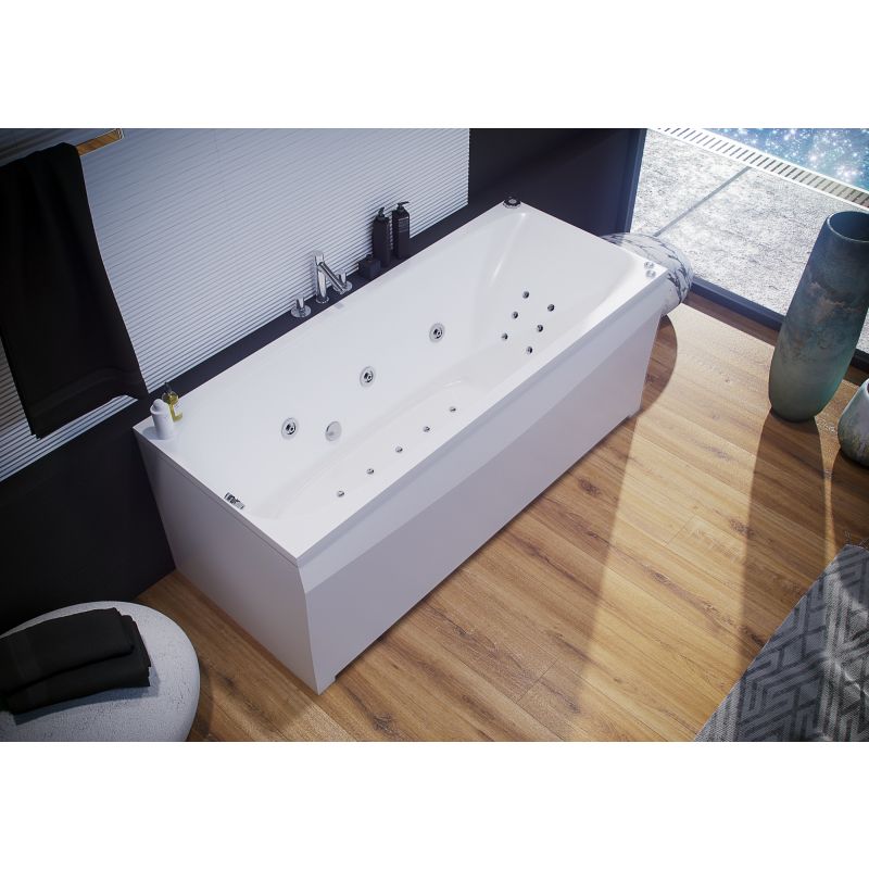 Ванна акриловая Aquatek Альфа 150 x 70 см с фронтальным экраном, вклеенный каркас, белая, слив слева, ALF150-0000025