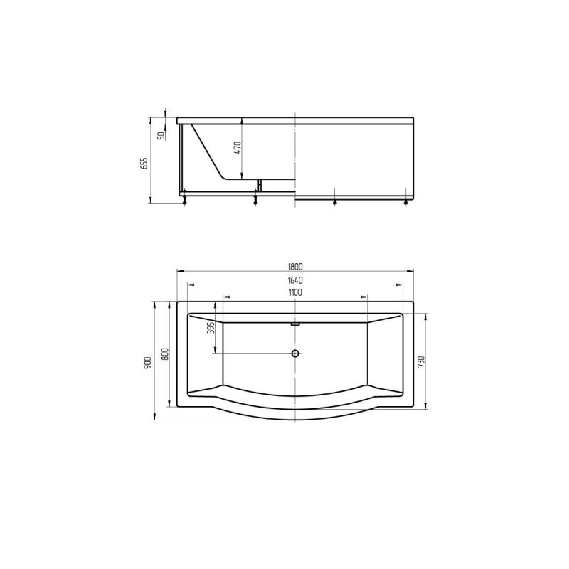 Акриловая ванна Aquatek Гелиос 180 х 90 см, без фронтального экрана, GEL180-0000085