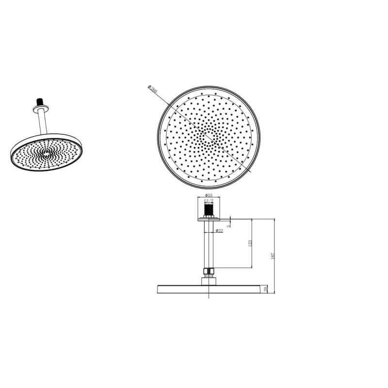 Верхний душ потолочный 260мм Aquatek AQ2070CR 