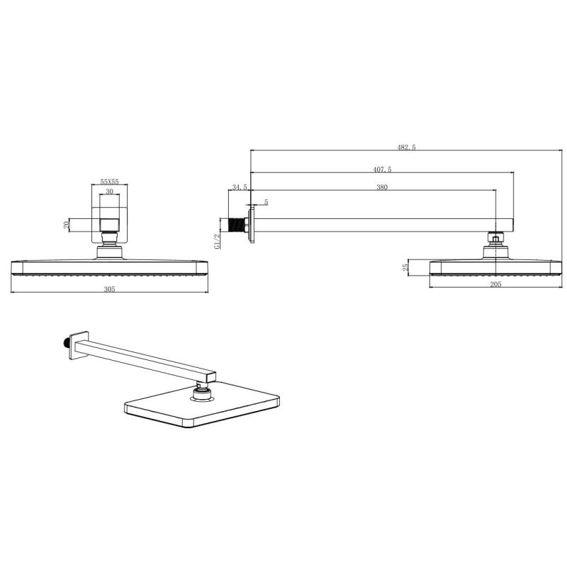 Верхний душ настенный 305х205мм Aquatek AQ2081CR 