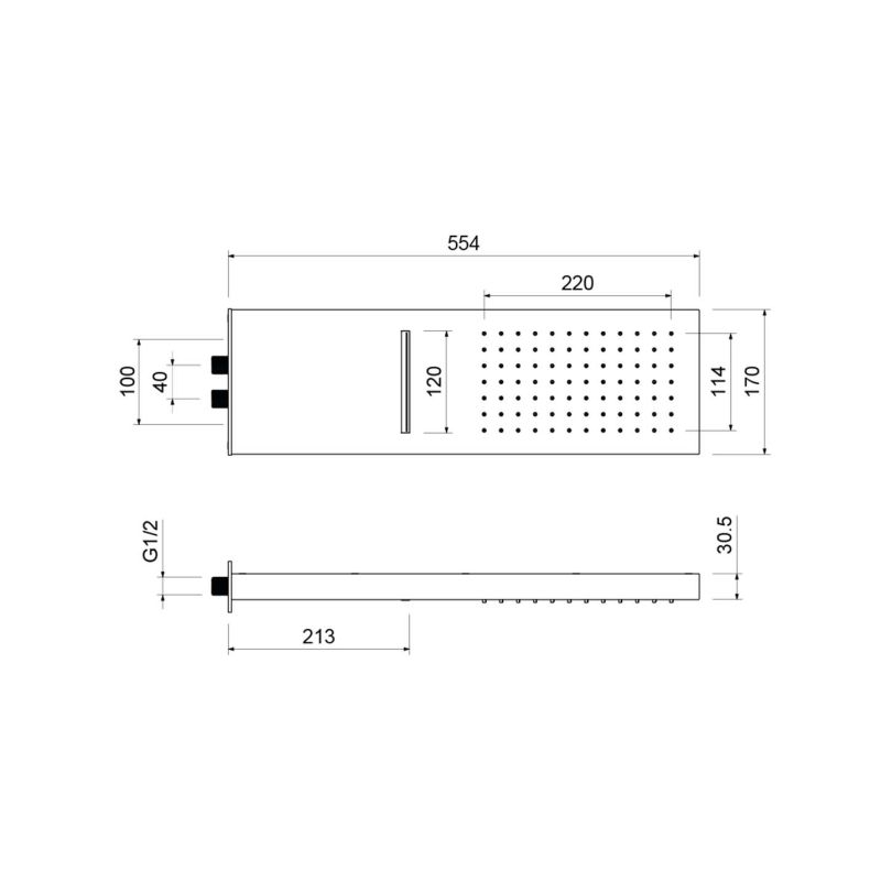Настенный верхний душ 2 jet 550*170*30 мм Aquatek AQ2085CR 