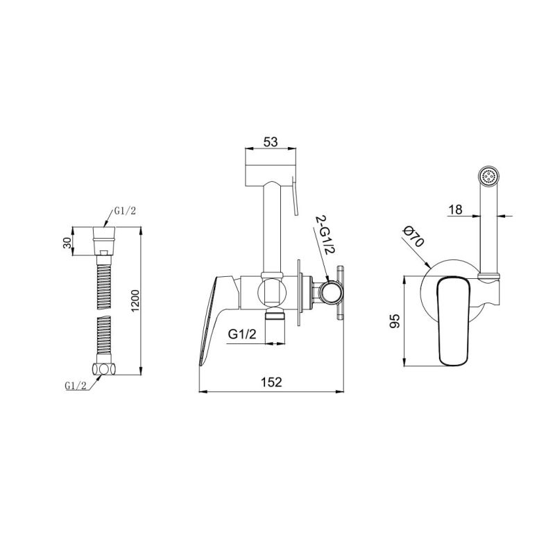 Комплект для гигиенического душа встроенный Aquatek (cмеситель + гигиеническая лейка + шланг) AQ1019CR ВЕГА 