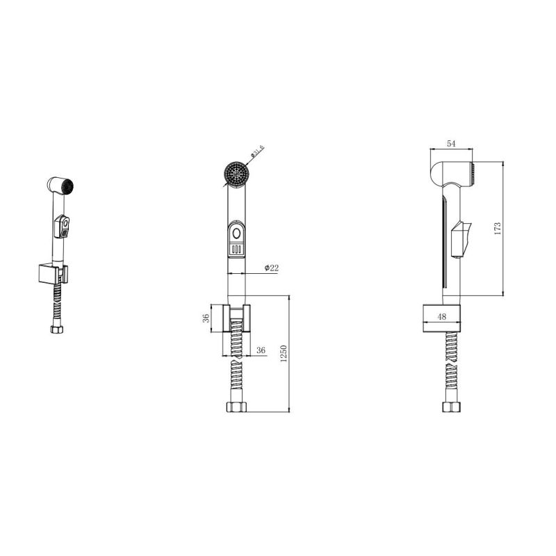 Гигиенический ручной душ со шлангом 125см c держателем Aquatek, матовый черный AQ2050MB 