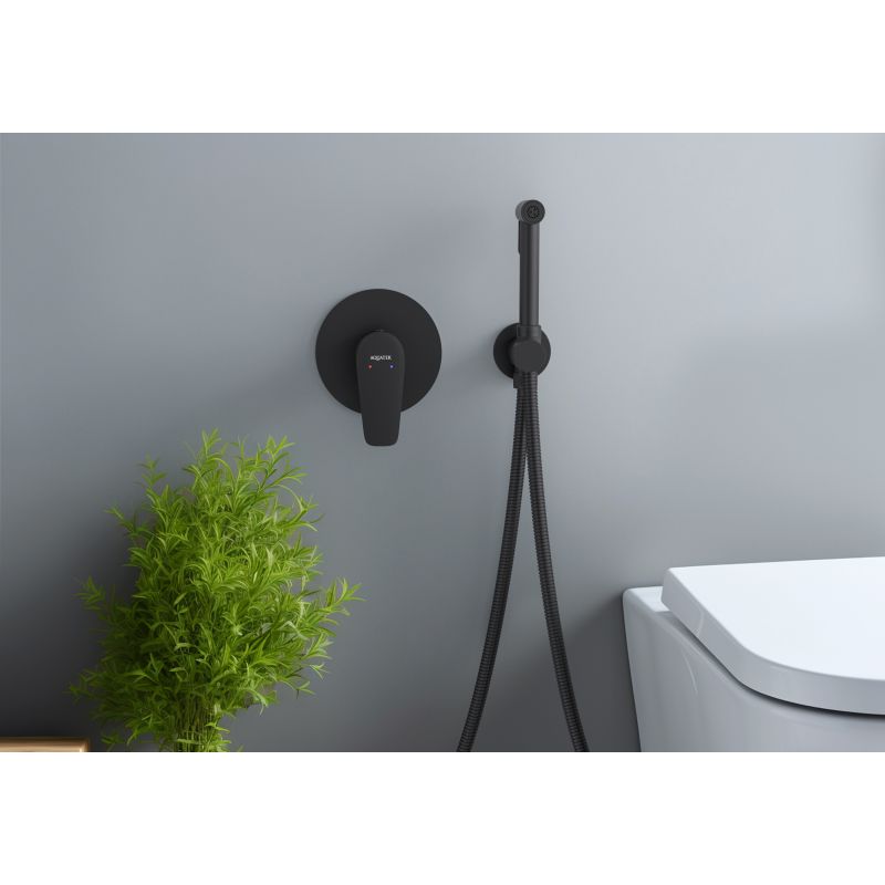 Набор с гигиеническим душем (смеситель + гигиеническая лейка + шланг + шланговое подсоединение с держателем) Aquatek, матовый черный AQ1119MB БЕТТА