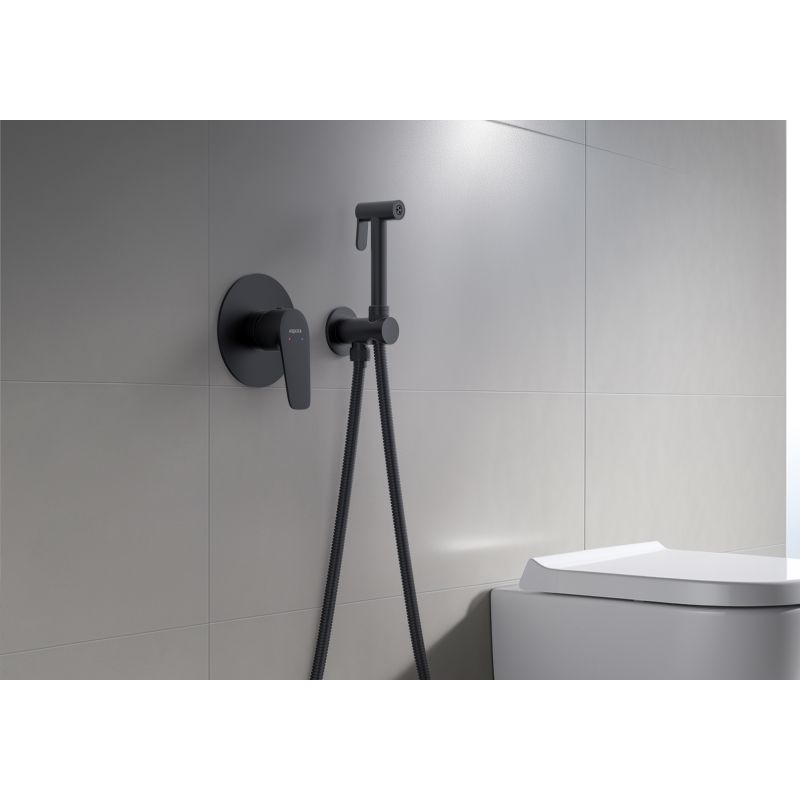 Набор с гигиеническим душем (смеситель + гигиеническая лейка + шланг + шланговое подсоединение с держателем) Aquatek, матовый черный AQ1119MB БЕТТА