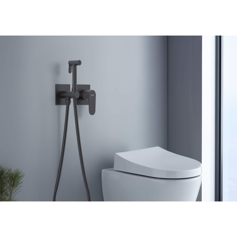 Комплект для гигиенического душа встроенный 2 отв. (смеситель + гигиеническая лейка + шланг) Aquatek, матовый черный AQ1220MB ОБЕРОН