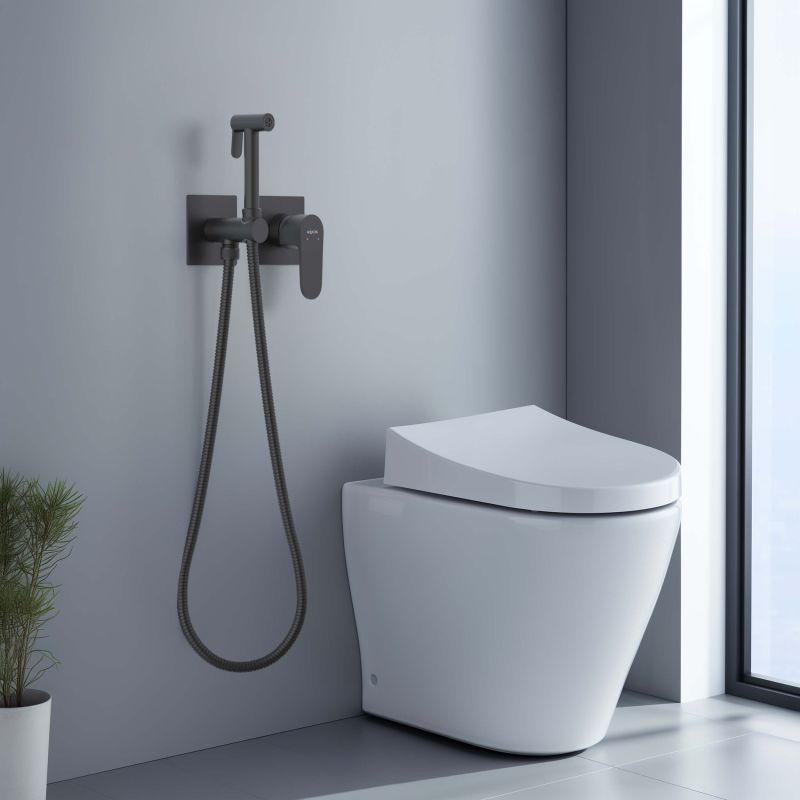 Комплект для гигиенического душа встроенный 2 отв. (смеситель + гигиеническая лейка + шланг) Aquatek, матовый черный AQ1220MB ОБЕРОН