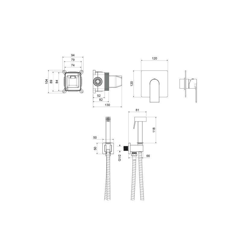 Набор с гигиеническим душем (смеситель + гигиеническая лейка + шланг + шланговое подсоединение с держателем) Aquatek AQ1419CR ЛИРА