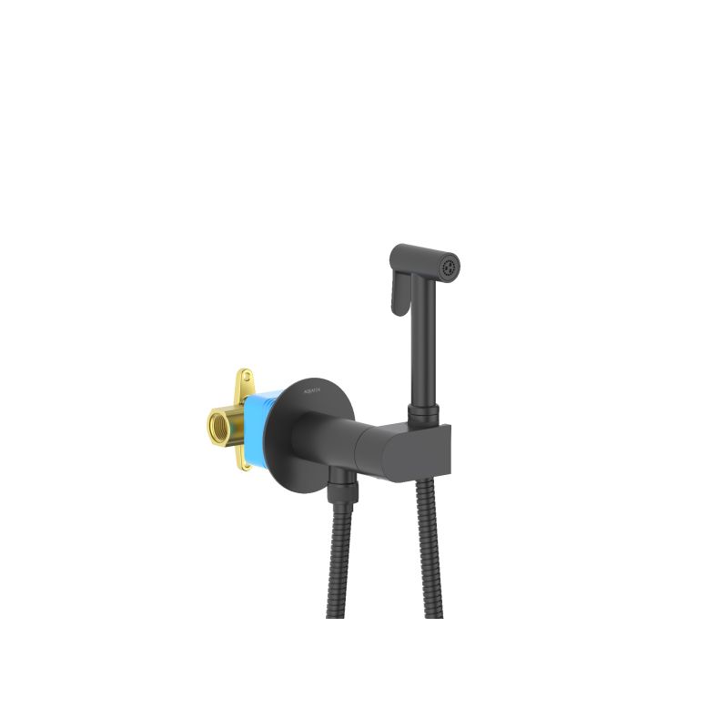 Комплект для гигиенического душа встроенный (смеситель + гигиеническая лейка + шланг) Aquatek, матовый черный AQ1024MB ОБЕРОН