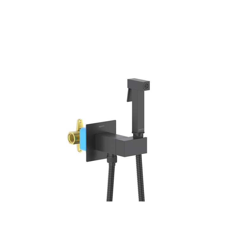 Комплект для гигиенического душа встроенный (смеситель + гигиеническая лейка + шланг) Aquatek, матовый черный AQ1025MB ЛИРА