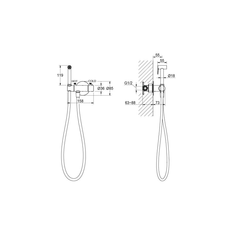 Комплект для гигиенического душа термостатический встроенный (смеситель + гигиеническая лейка + шланг) Aquatek, матовый черный AQ1027MB ОБЕРОН