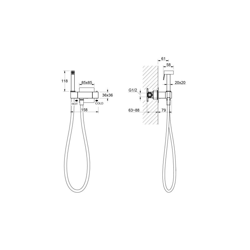 Комплект для гигиенического душа термостатический встроенный (смеситель + гигиеническая лейка + шланг) Aquatek AQ1028CR ЛИБРА