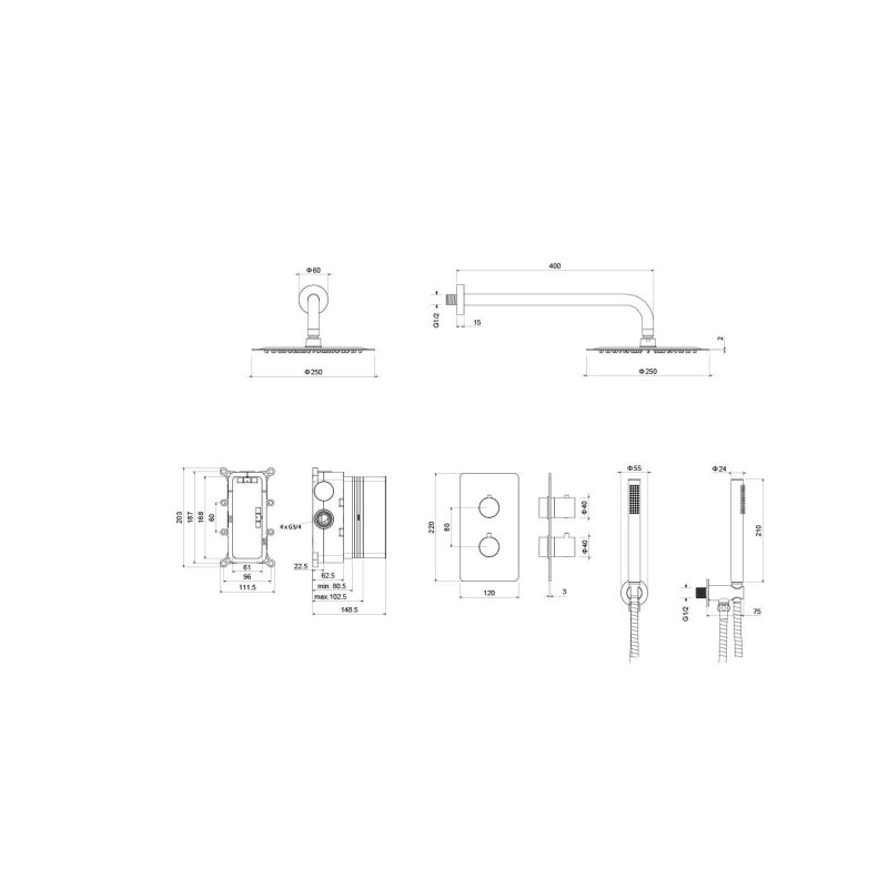 Душевая система Aquatek Европа AQ1376CR с термостатом Хром