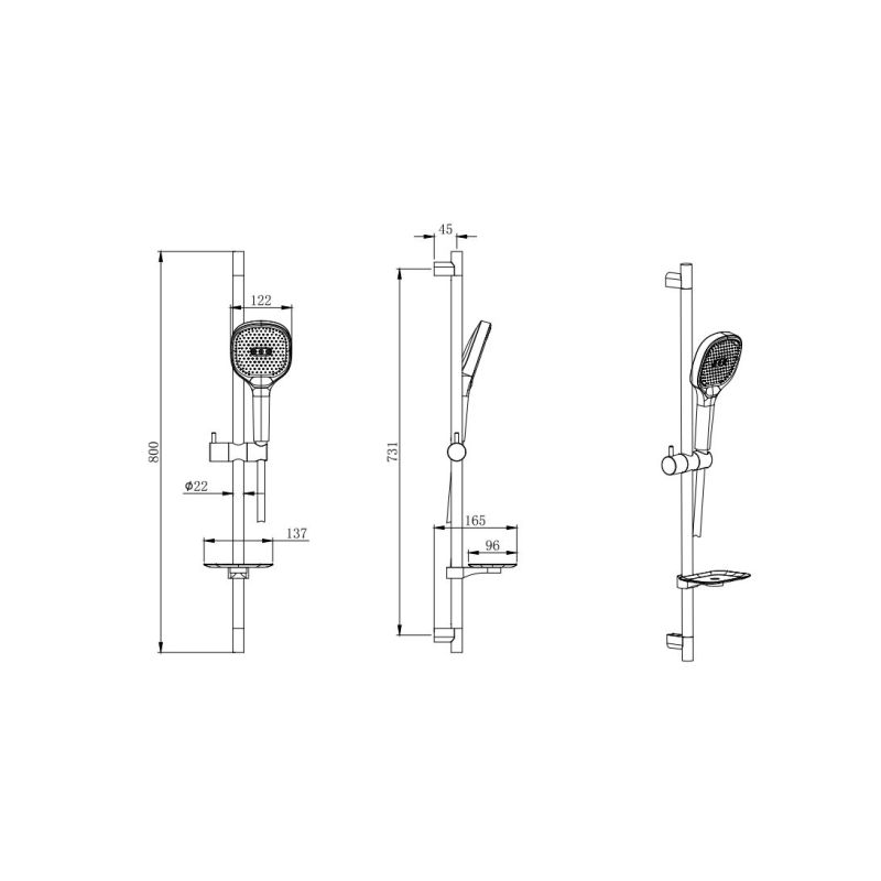 Душевой гарнитур 3jet 73см AQUATEK, матовый черный AQ2021MB 