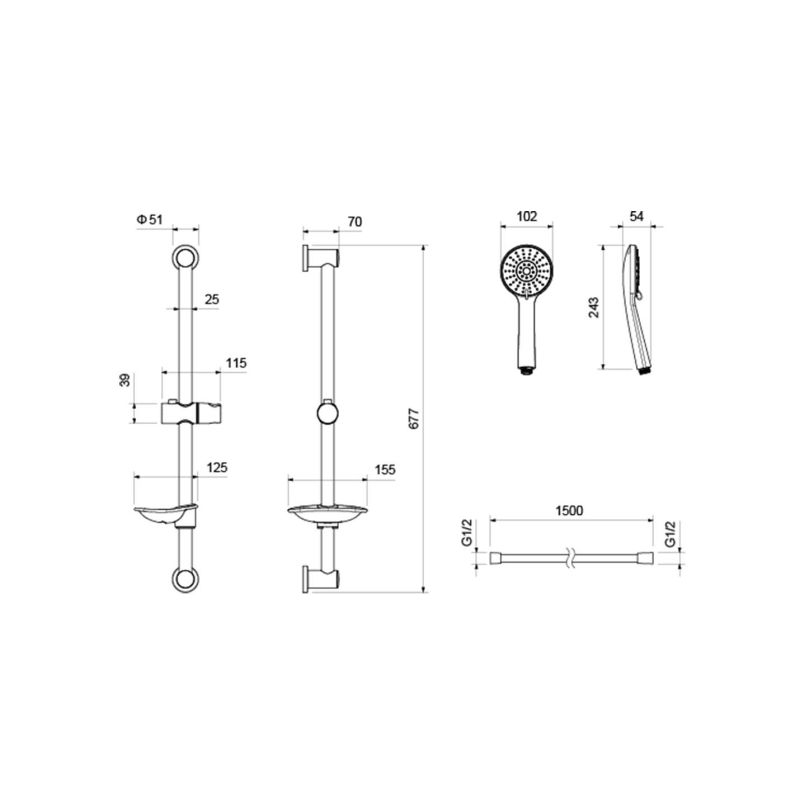 Душевой гарнитур 3jet 65 см AQUATEK AQ2013CR БЕТТА