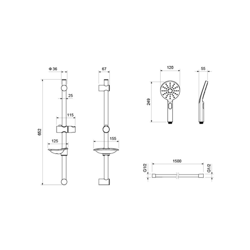Душевой гарнитур 3jet 60 см AQUATEK, матовый черный AQ2014MB ОБЕРОН