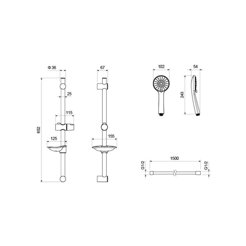Душевой гарнитур 3jet 60 см AQUATEK, матовый черный AQ2015MB БЕТТА