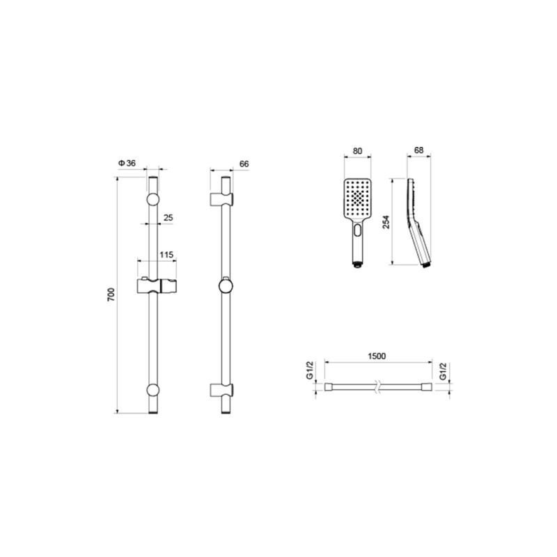 Душевой гарнитур 3jet 65 см AQUATEK, матовый черный AQ2018MB ЛИРА