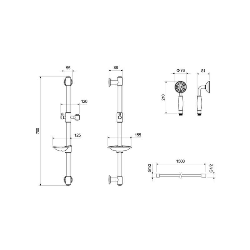 Душевой гарнитур 1jet 65 см AQUATEK, матовый черный AQ2020MB КЛАССИК