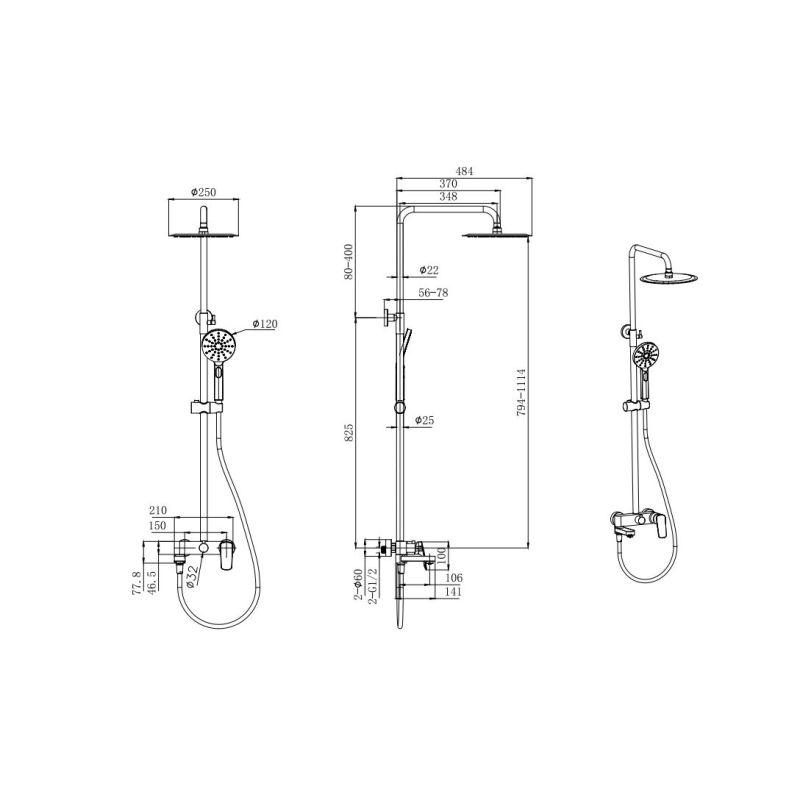 Душевая система Aquatek AQ2040MB Черная матовая