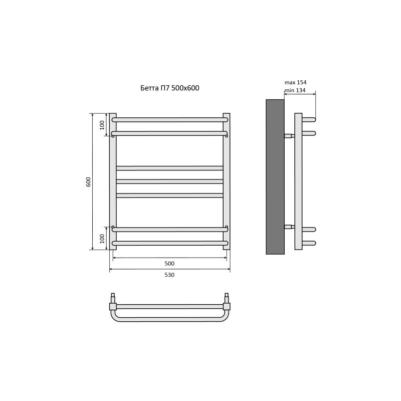 Полотенцесушитель водяной Aquatek  Бетта П7 500х600 мм, AQ KRC0760CH подключение нижнее/диагональное 