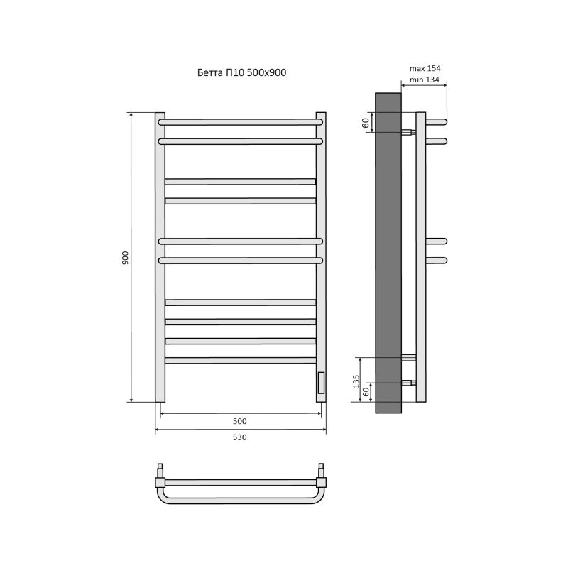 Полотенцесушитель электрический Aquatek  Бетта П10 500х900 мм, AQ EL KRC1090CH с терморегулятором и таймером quick touch