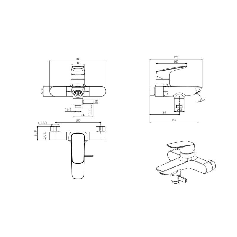 Смеситель для ванны Aquatek AQ1040CR ВЕГА 