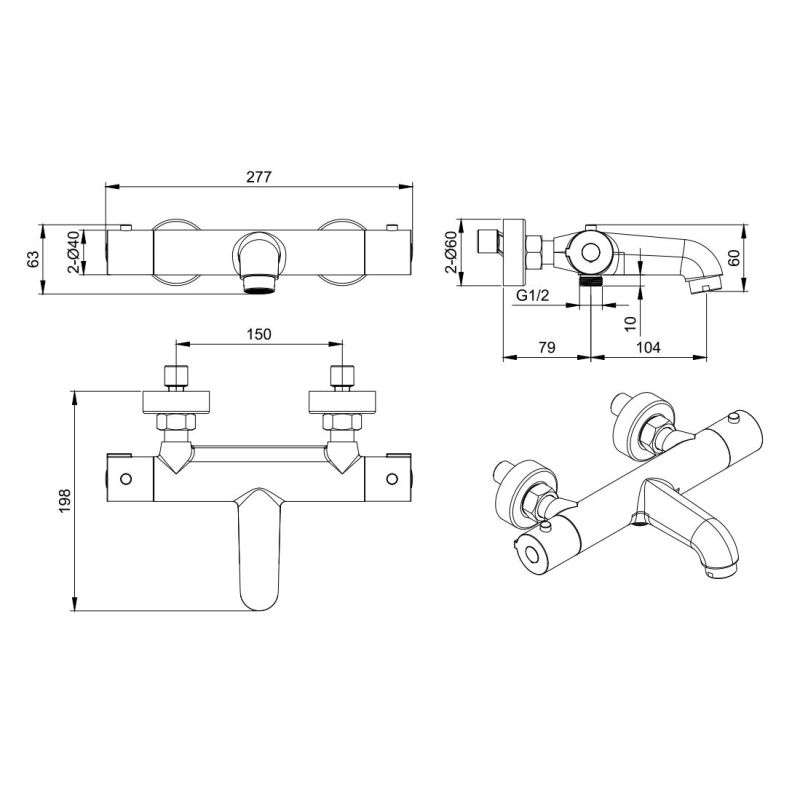 Термостатический смеситель для ванны Aquatek, матовый черный AQ1043MB 