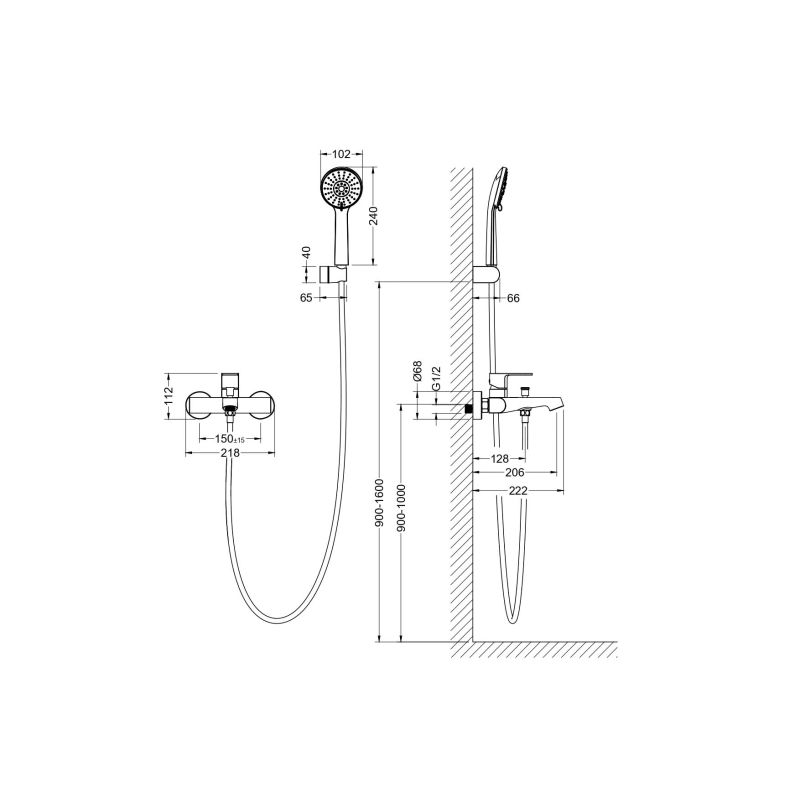 Смеситель для ванны с душевым набором Aquatek, матовый черный AQ1249MB ОБЕРОН