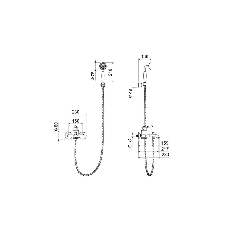 Смеситель для ванны с душевым набором Aquatek, матовый черный AQ1549MB КЛАССИК
