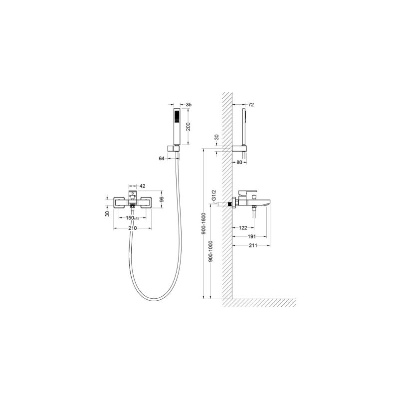 Смеситель для ванны с душевым набором Aquatek, матовый черный AQ1649MB ЛИБРА