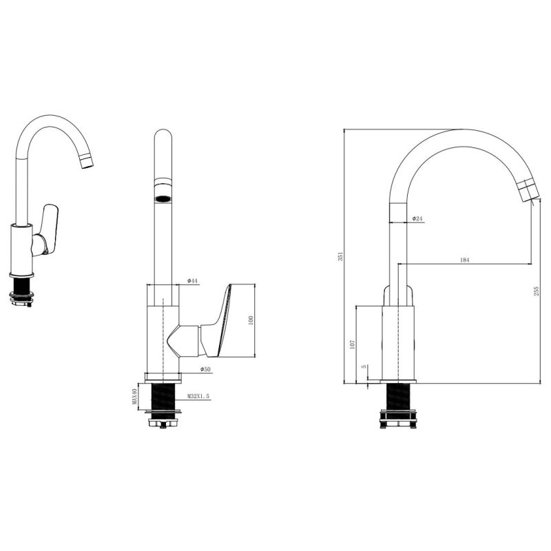 Смеситель для кухни Aquatek Вега AQ1082MB Черный матовый