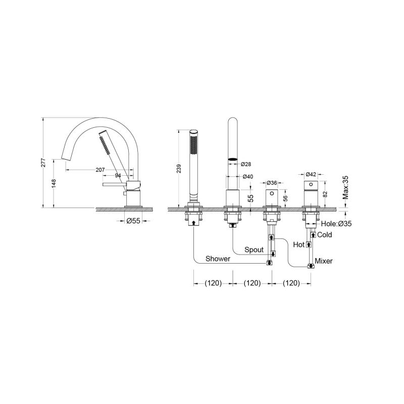 Смеситель на борт ванны на 4 отв. Aquatek AQ1348CR ЕВРОПА