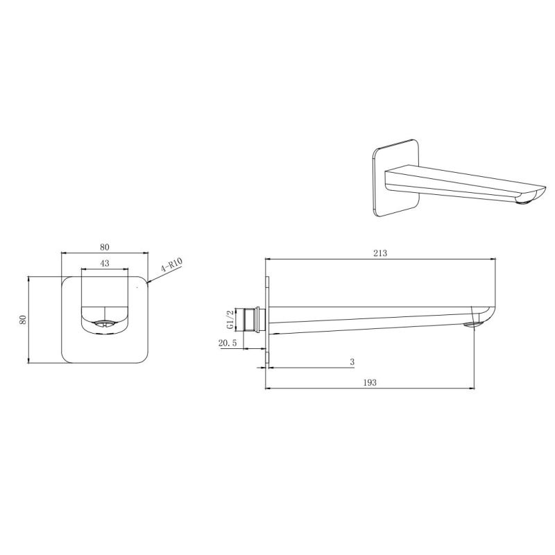 Излив для ванны 190 мм Aquatek, матовый черный AQ1041MB ВЕГА 