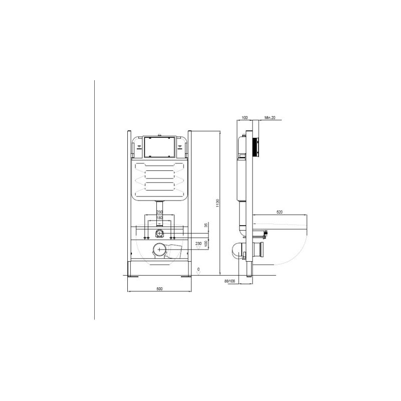 Инсталляция для подвесного унитаза (без верхней планки) Aquatek ECO Standart, 1130*500*100 мм + звукоизоляционная прокладка