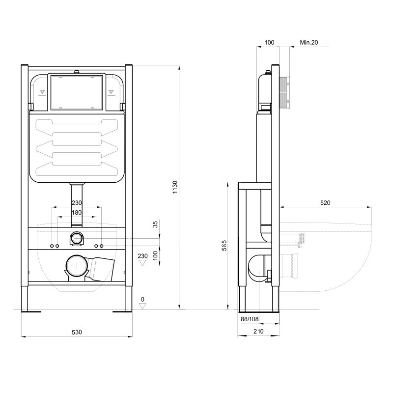 Инсталляция для подвесного унитаза отдельностоящая, усиленная Aquatek INS-0000016 , 1130*530*210 мм