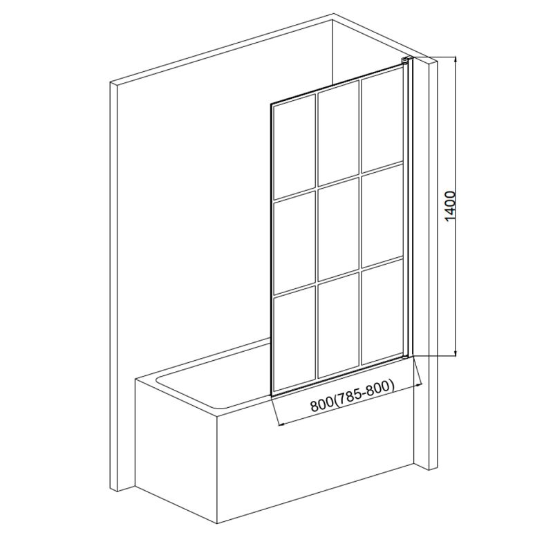 Шторка на ванну AQUAme 80 R AQM2858-R профиль Черный матовый стекло прозрачное