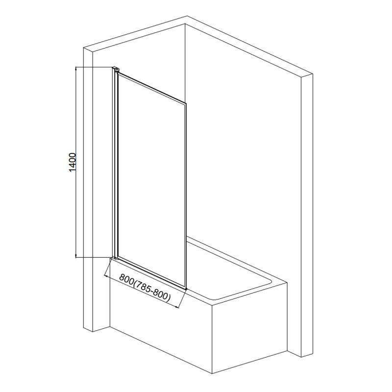Шторка на ванну AQUAme 80 L AQM2859-L профиль Черный матовый стекло прозрачное