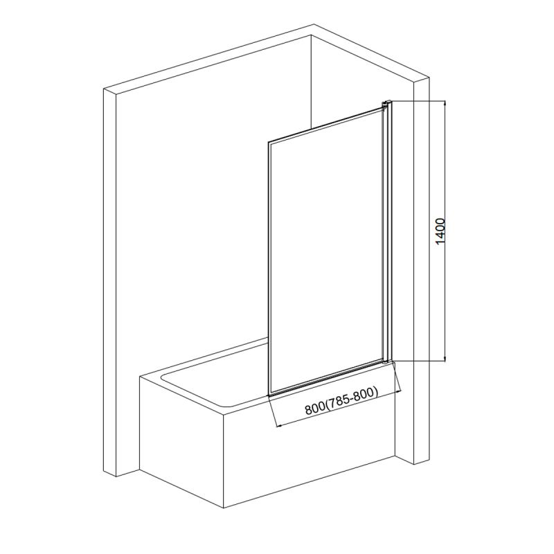 Шторка на ванну AQUAme 80 R AQM2859-R профиль Черный матовый стекло прозрачное