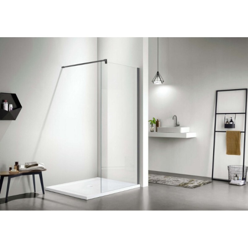 Душевая стенка Aquatek Walk in AQ WIW 12020GM, 120 см, стекло прозрачное, профиль вороненая сталь, gunmetal