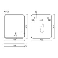 Зеркало Sancos Arcadia AR700, 70 x 80 см, с LED-подсветкой, сенсорный выключатель, холодный белый свет