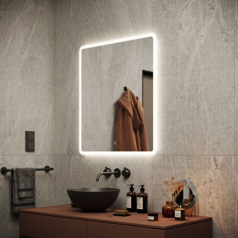 Зеркало Sancos Arcadia AR700, 70 x 80 см, с LED-подсветкой, сенсорный выключатель, холодный белый свет