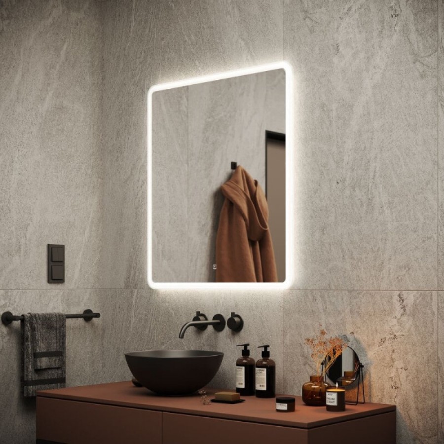 Зеркало Sancos Arcadia AR700, 70 x 80 см, с LED-подсветкой, сенсорный выключатель, холодный белый свет