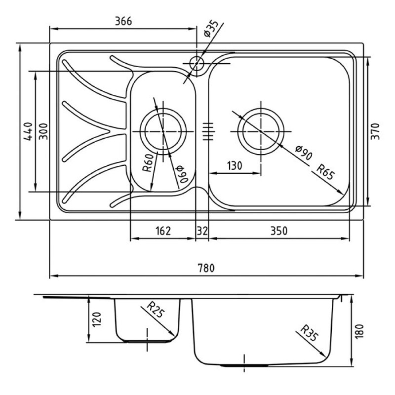 Кухонная мойка Iddis Arro ARR78SZi77 78 x 44 x 18 см, 1 чаша+1/2, чаша справа, нержавеющая сталь, шелк